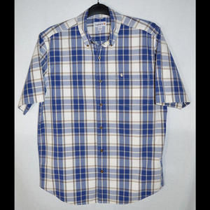 Carhartt Casual Shirt Blue/Brown Plaid Cotton Relaxed Fit Button Front S/S Men L